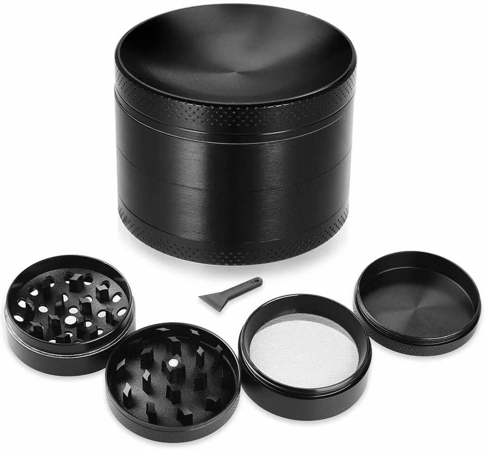 5 Layer Large Black 2.5 Inch Aluminum Spice Tobacco Herb Crusher Grinder Combo 
