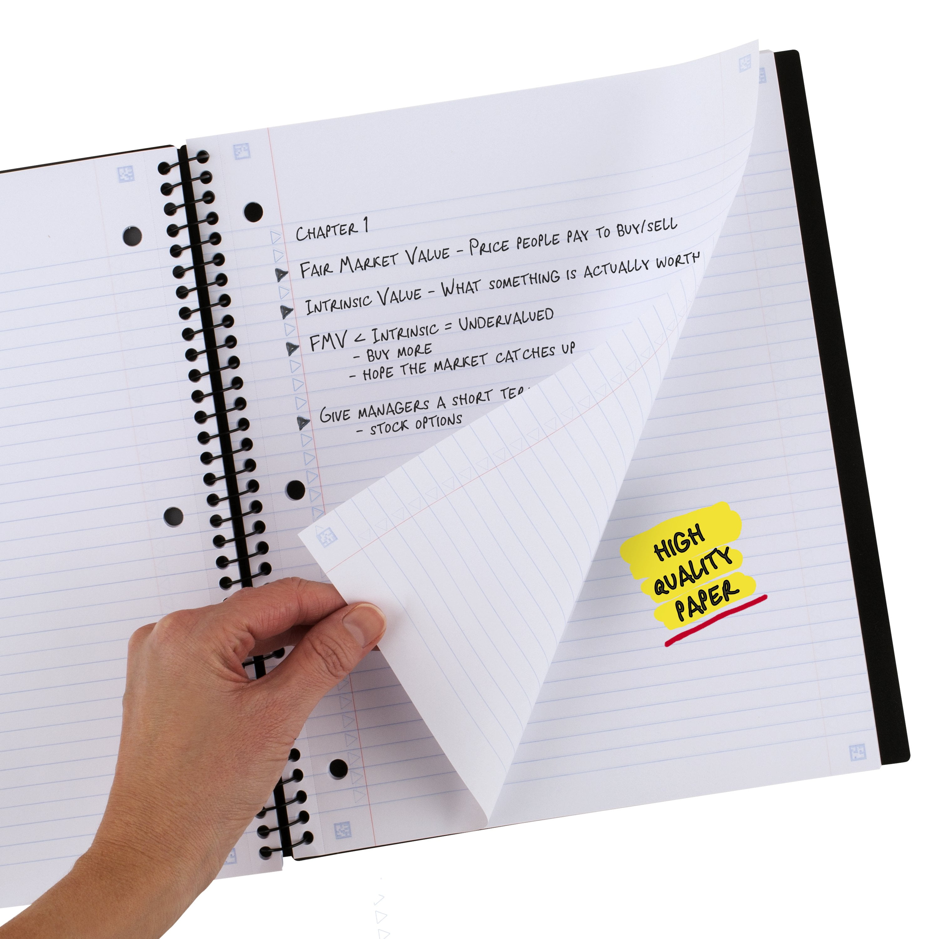(3 pack) Five Star Advance 1 Subject College Ruled Notebook Plus Study App, 8.5" x 11", Black, Poly, Spiral, 100 Sheets