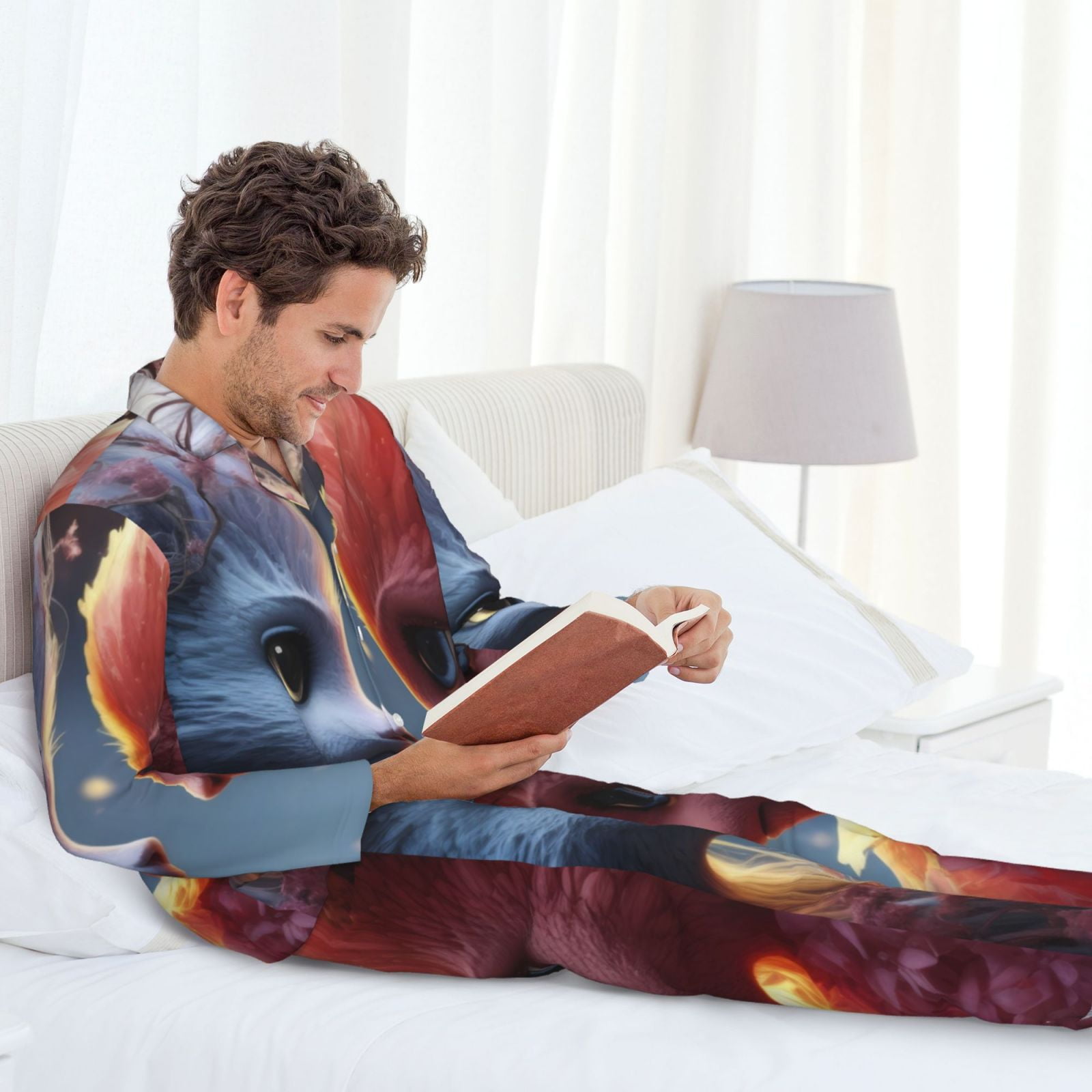 Picia Cute Red And White Elf Pattern Men’s Long-Sleeve Sleepwear Set - Soft 2-Piece Loungewear with Pockets, Comfy PJs for Relaxing Nights-Large