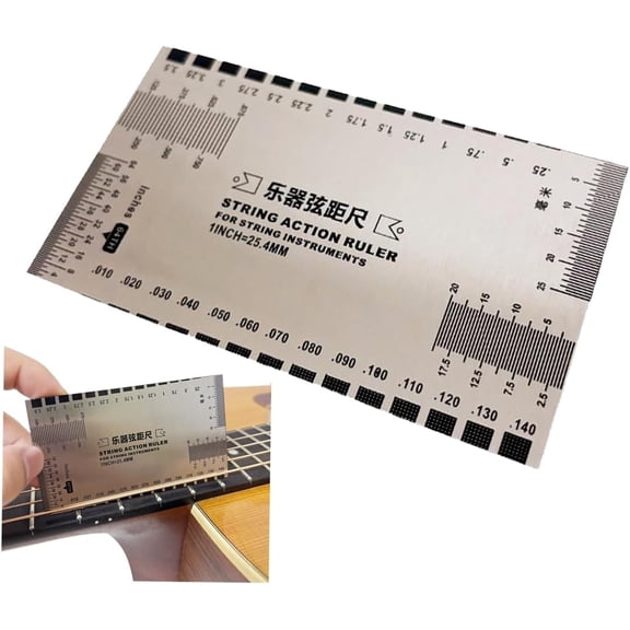 String Action Gauge, Guitar Setup Tool with Precision Ruler, Understring Radius Gauge for Fretboard Measurement and Bridge Saddle Adjustments, Luthier Tool for Guitar and Bass