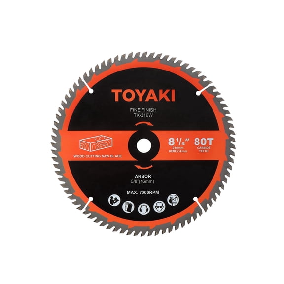 TOYAKI 8-1/4 Inch Circular Saw Blade, 80-Tooth Fine Finish Professional Woodworking Saw Blade for Miter Saws Table Saws and Circular Saws, Arbor 5/8-inch(16mm)