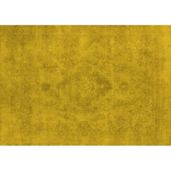 Ahgly Company Machine Washable Indoor Rectangle Oriental Yellow Industrial Area Rugs, 4' x 6'
