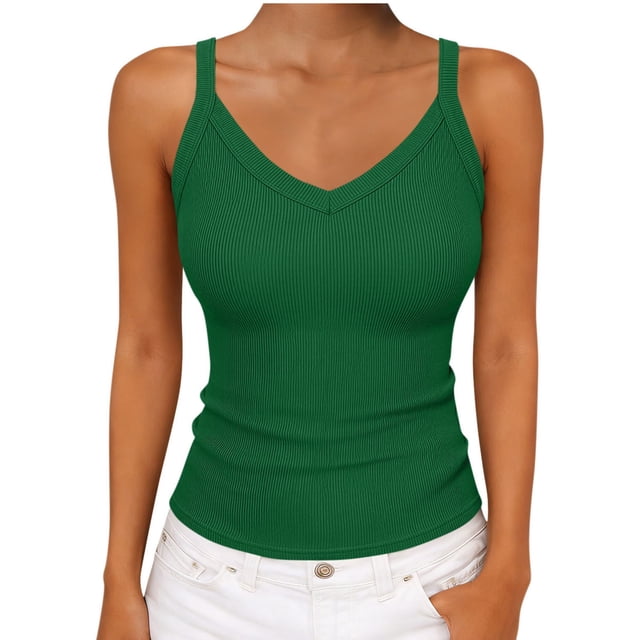 Besolor Tank Tops for Womens Summer V Neck Sleeveless Ribbed Knit Basic Tees Slim Fitted Cami Shirts Going out Top