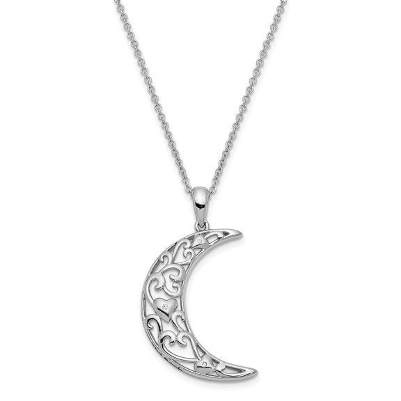 Sentimental Expressions Sterling Silver Rhodium-plated CZ Antiqued Love You To The Moon and Back 18in. Necklace Q-QSX658