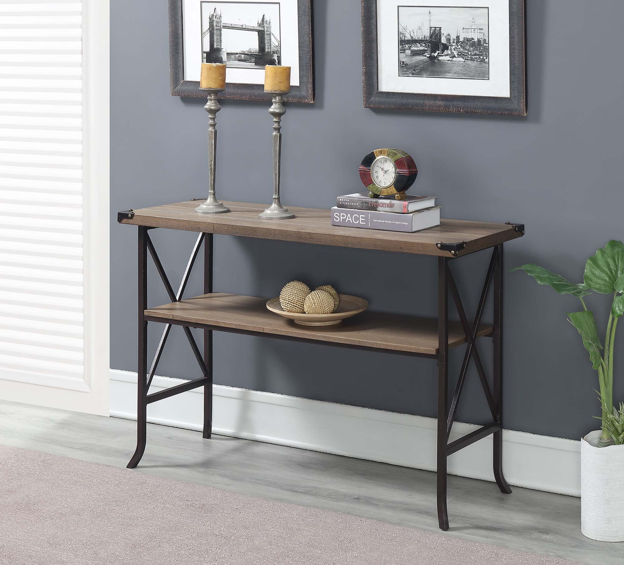 Convenience Concepts Brookline Console Table, Driftwood/Brown Frame