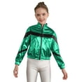 thumbnail image 1 of Raenseen Girl's Shiny Metallic Long Sleeve Bomber Jacket Rave Party Coat Zipper Motorcycle Windbreaker Flight Jacket Outwear Green 14, 1 of 7