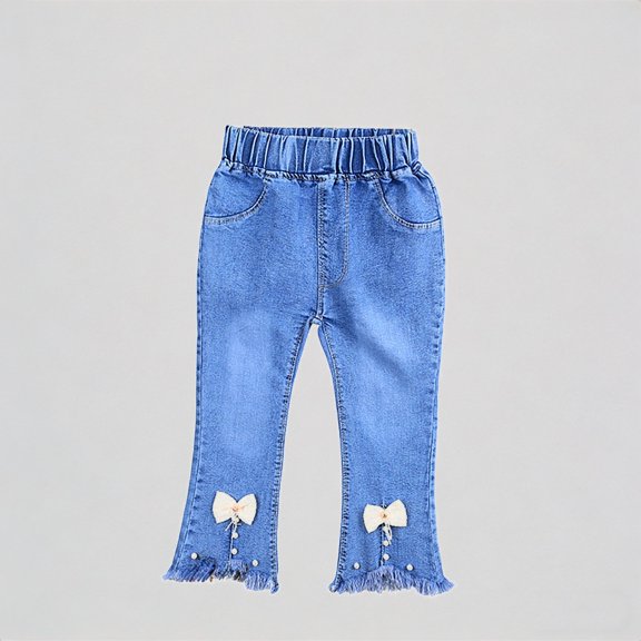 Krdevn Girls Denim Bottom Pants Flared Trousers for Teenage Kids Stretch Bootcut Jeans Comfortable Daily Wear Outfit,4-5 Years