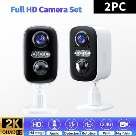 2Pcs Indoor Security Camera 2K HD with Spotlight Alarm, AI Detection, Color Night Vision, 3D Noise Reduction, Rechargeable Battery, 4G & Voice Control