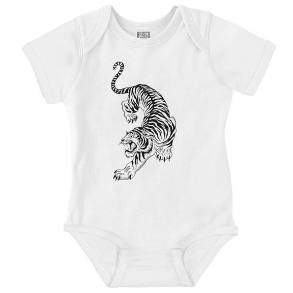Classic Fierce Japanese Tiger Tattoo Romper Boys or Girls Infant Baby Brisco Brands NB