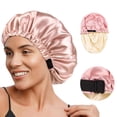 thumbnail image 5 of Double-Layer Satin Sleep Cap Adjustable Reversible Flat-Edge Silk-Like Hair Care Cap for Beauty & Makeup（black+wine red）, 5 of 13