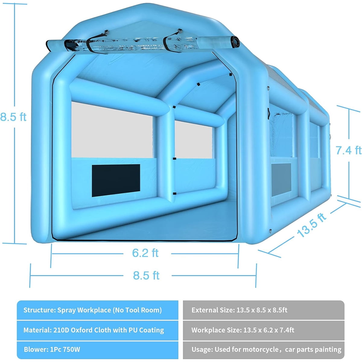 xhyhwyd Inflatable Spray Booth 13.5 x 8.5 x 8.5ft Portable Inflatable Paint Booth Tent w/750W Blower & Air Filter System for DIY Spray Car Parts Painting Motorcycle Garage