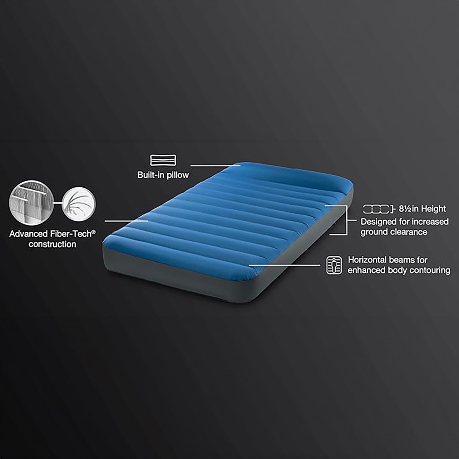 Intex: Dura-Beam: TruAire Pillow Mat - Queen - 8.5" Inflatable Air Mattress, QuickFill USB Pump, Puncture-Resistant Fiber-Tech, Carry Bag, 600lb Cap
