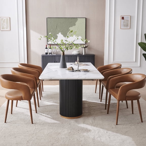 Morden Fort Orange Leather Barrel Chairs Set of 6 for Dining Room, Upholstered Comfy Barrel Dining Chairs Accent Chairs for Living Room, Kitchen