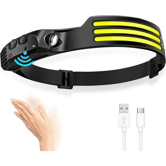 LED Headlamp Rechargeable, 230° Wide Beam Head Lamp with Motion Sensor, Waterproof Head Light Flashlight for Hiking, Running, Repairing, Fishing (Black 3)