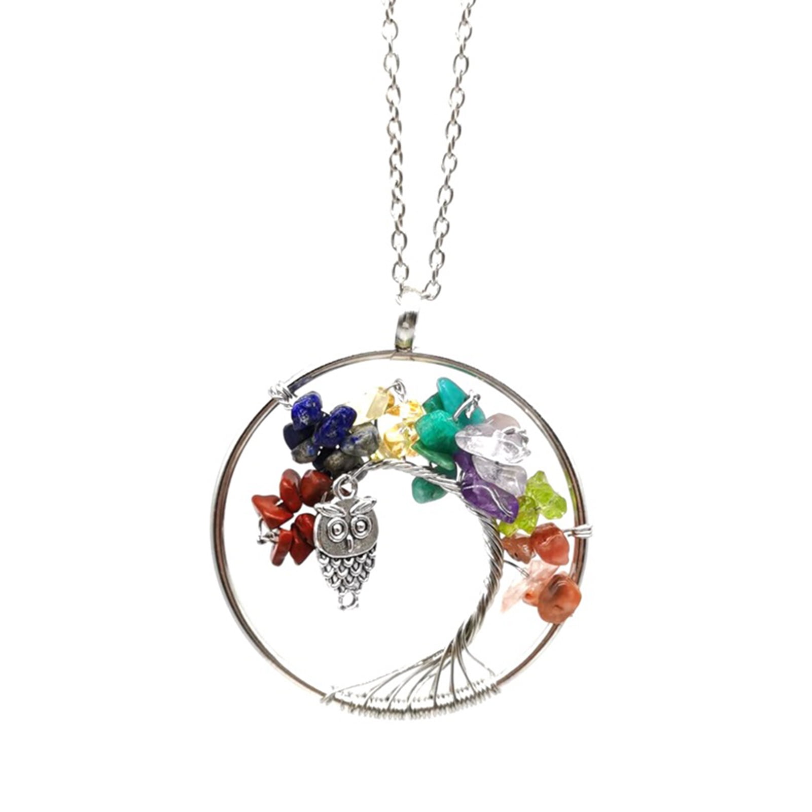 U Pick Natural Owl Gemstone Pendant Necklace 18-20" Healing Reiki Chakra Stone 
