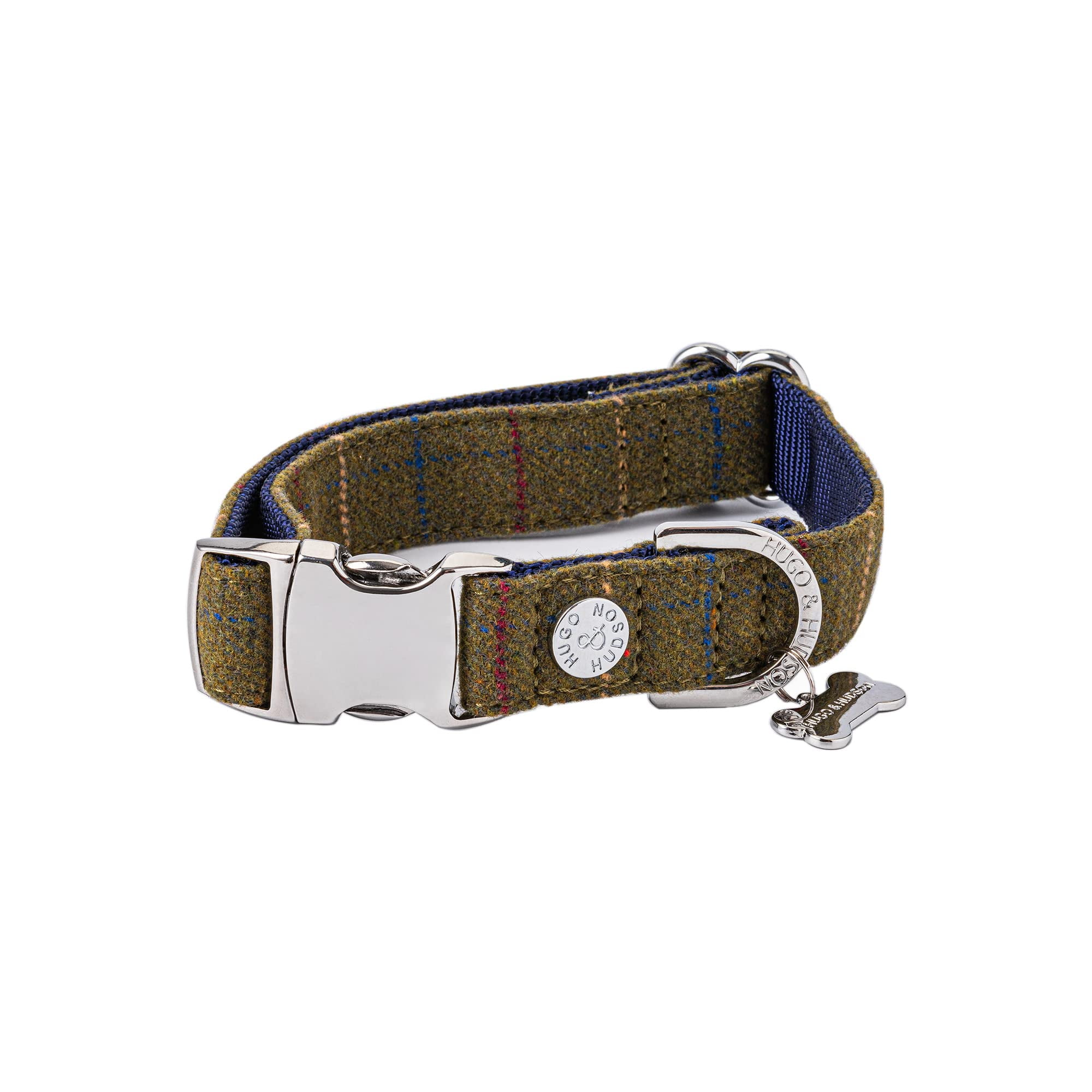 HUgO HUDSON Tweed Dog collar with Quick Release Metal Buckle Adjustable comfortable Padded Training Strong Pet collar for Small Medium and Large Dogs Dark green checkered M Walmart