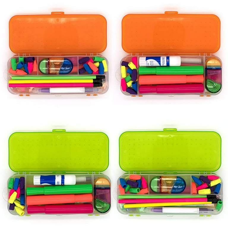 Emraw Double Deck Organizer Box - Bright Color School Pencils Box Stationery Box Pen Holder Box Organizer School Supplies Pencil Box for Students