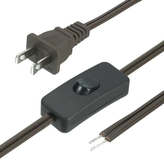Uxcell Lamp Replacement Cord with Inline On/Off Switch, 8FT 2A/250V Light Wire with Plug for Wiring 18 AWG SPT-2, Brown