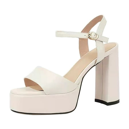 

Cathalem Women s New Summer Solid Color High Heels Waterproof Platform Thick Soled Thick Heel Open Toe Sandals White 40