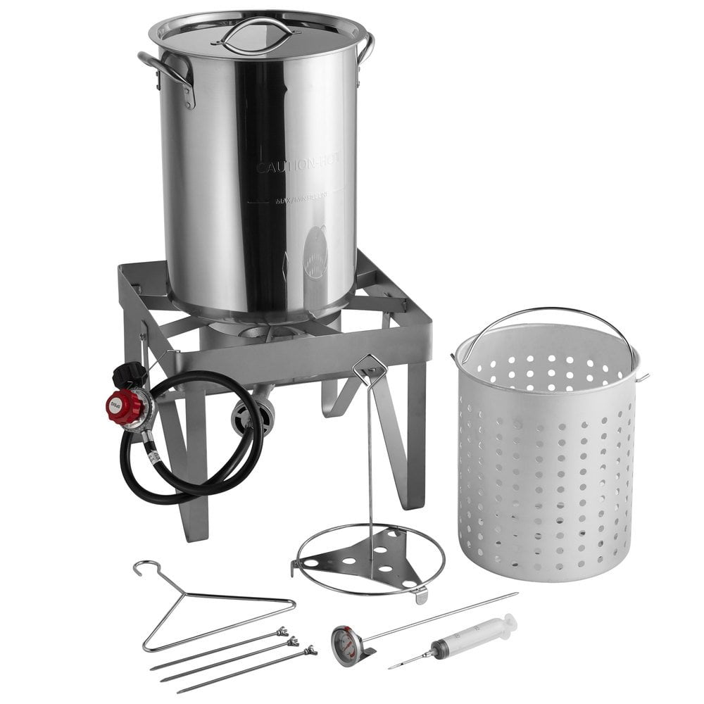 30 Qt STAINLESS STEEL Turkey Deep Fryer Kit Steamer Stock Pot Propane Stainless Steel Propane Deep Fryer