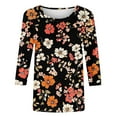 thumbnail image 4 of Mittory Womens 3/4 Length Sleeve Tops Spring Summer T-Shirts Trendy Boho Floral Print Crew Neck Going Out Tops Tee Shirt, 4 of 5