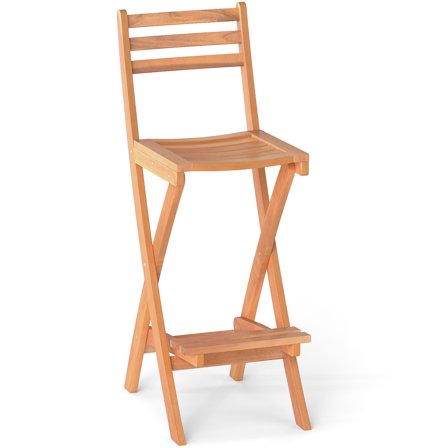 Gymax Outdoor Folding Bar Stools w/ Backrest Footrest Wooden Barstools Natural