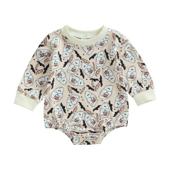 Generic Kids' Festive Long Sleeve Jumpsuits Baby Girl Boy Jumpsuit Halloween Baby Girl Outfit Toddler Pumpkin Sweatshirt Romper Long Sleeve Onesie Fall Clothes Baby Reindeer Romper