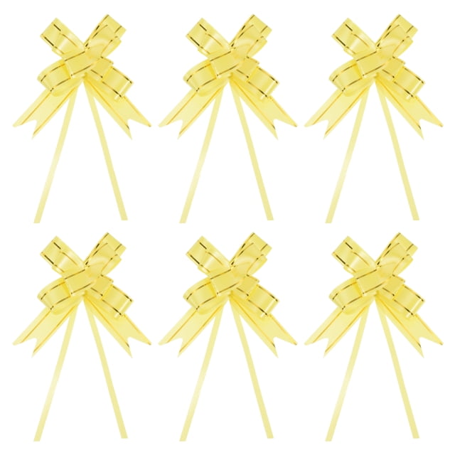 Unique Bargains 13 Inch Pull Bows Ribbon Gift Wrapping String Gold Thread Style Decorative Bow Tie Yellow 100 Pack