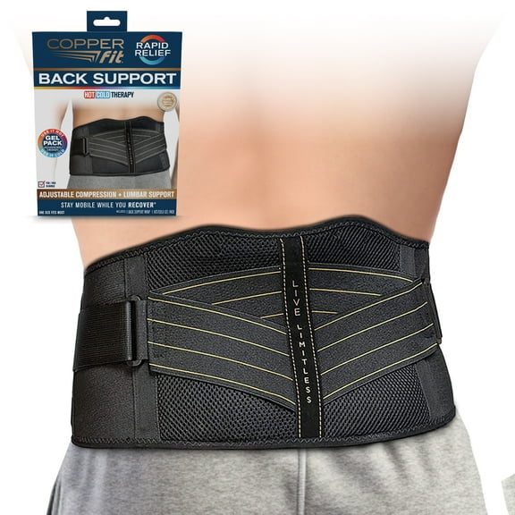 Copper Fit® Adjustable Back Support Brace, Includes Hot/Cold Gel Pack, One Size Fits Most