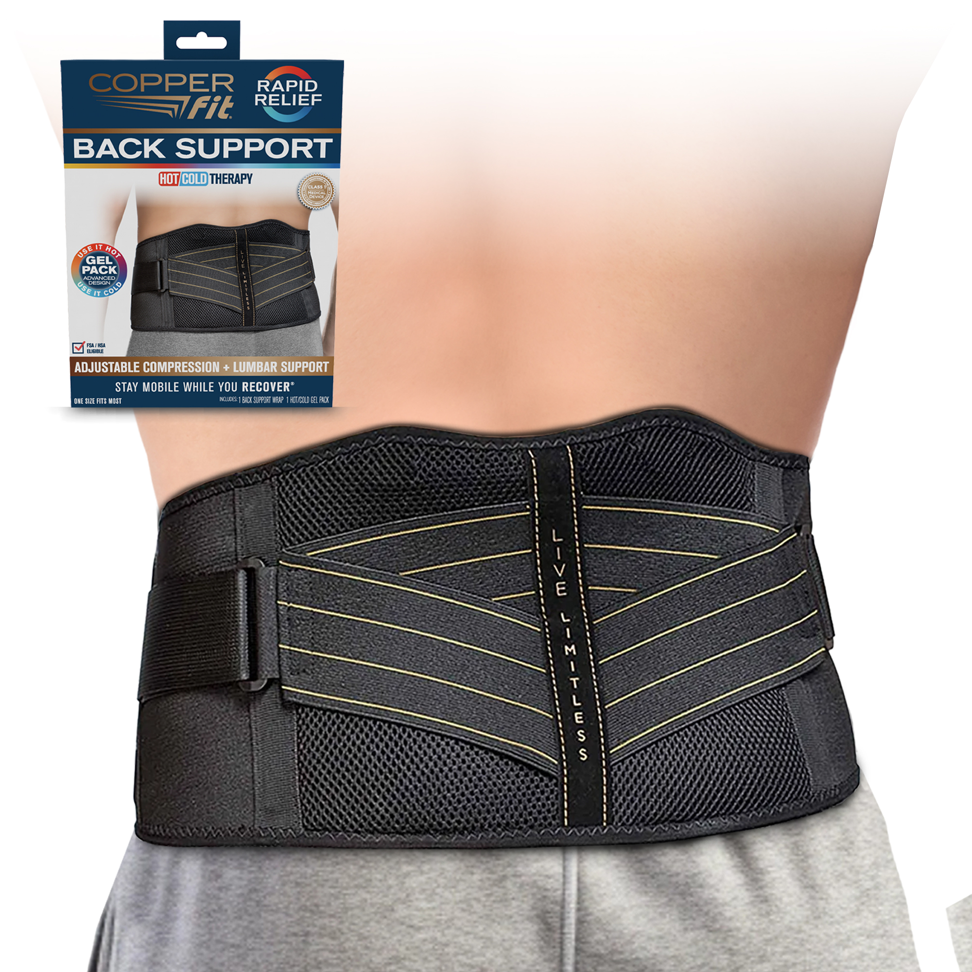 Copper Fit Adjustable Back Support Brace with Gel Pack photo 1