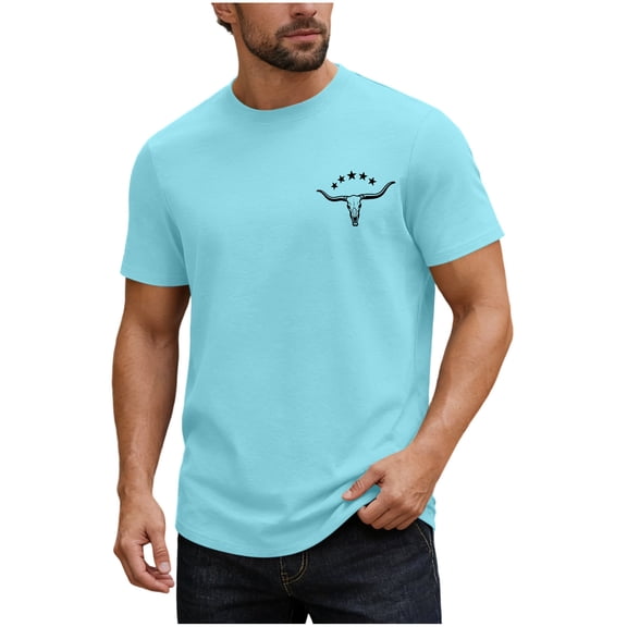 OGLCCG Western Shirts for Men Cowboys Letter Print T Shirt Vintage Graphic Tee Summer Short Sleeve Crewneck Tee Top,L,Sky Blue