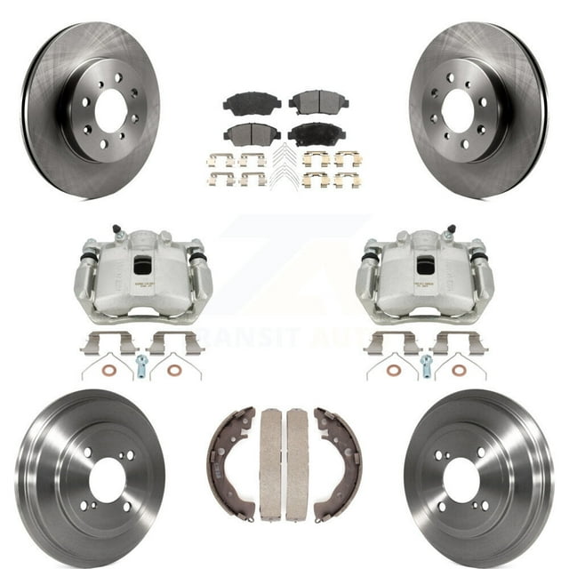 Transit Auto Front Rear Disc Brake Caliper Rotors Drums Semi-Metallic Pads Kit (8Pc) for Car 2013 Honda Fit DX with GAS engine KC8-100806P