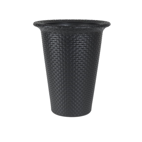 Grosfillex Wicker-Look Black Resin Planter Vase with Weather-Resistant, Indoor/Outdoor, UV Protection, 16"