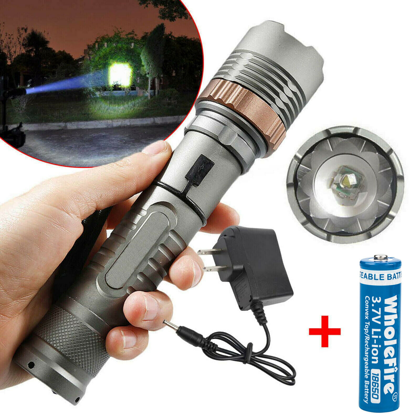 T6 LED 3-Mode 18650 Zoomable Flashlight Micro USB Rechargeable Torch Light Lamp 