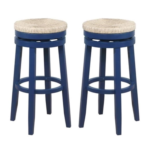 Pemberly Row 31" Wood Swivel Barstool in Navy Blue - Set of 2