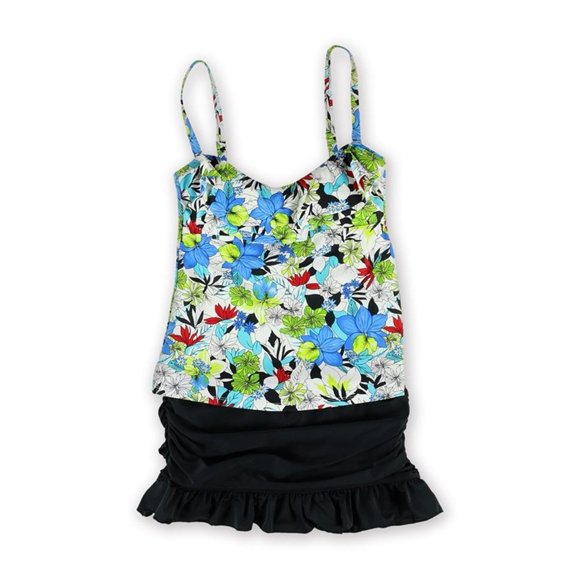 Island Escape Tahiti Ruffled Skirtini Bandeau de 2 piezas para mujer, Azul, 8
