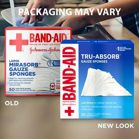 First Aid Gauze Rolls - Band Aid Brand First Aid Tru-Absorb Gauze Sponges, 4 in x 4 in, 50 ct