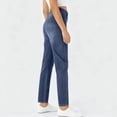 thumbnail image 6 of Kinrui Straight Leg Faux Jeans for Women Stretchy High Rise Flare Denim Pants with Pocket Dark Blue L, 6 of 7