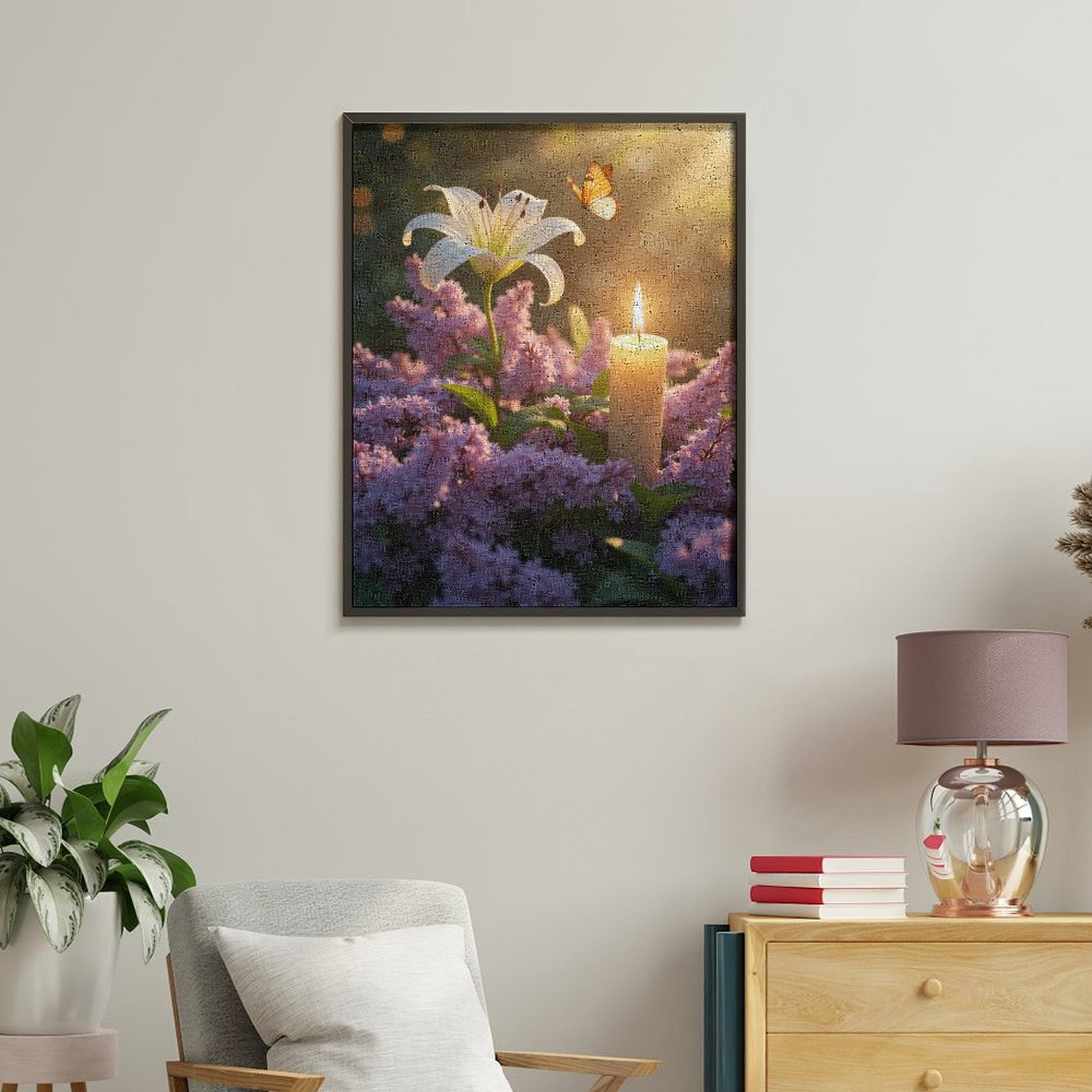 Paint By Numbers Kit for Adults Beginner - DIY Butterfly Candle Lilies Blossoms Canvas Painting Kits for Adults, Frameless Paint By Number for Adults for Home Wall Decor 16x20 Inch