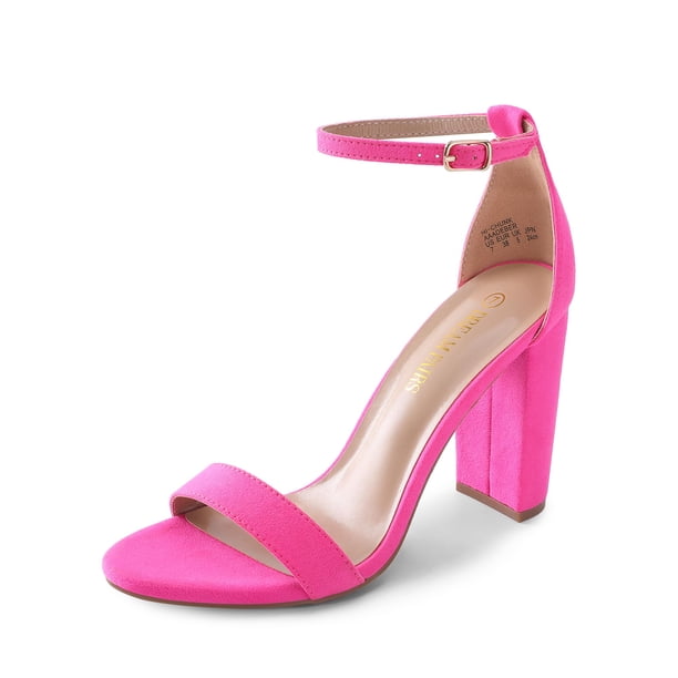 Sandalia DREAM PAIRS Tacón Ancho Alto Fucsia de Gamuza 10 cm