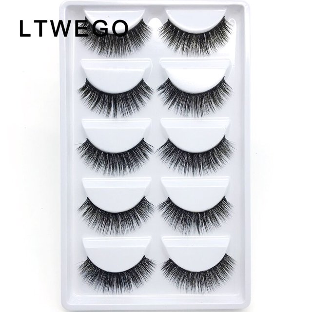 LTWEGO 5 pares de pestañas de visón de imitación esponjosas extensión de pestañas postizas largas naturales volumen hecho a mano pestañas 3d maquillaje faux cils cilios Tan Jianjun unisex
