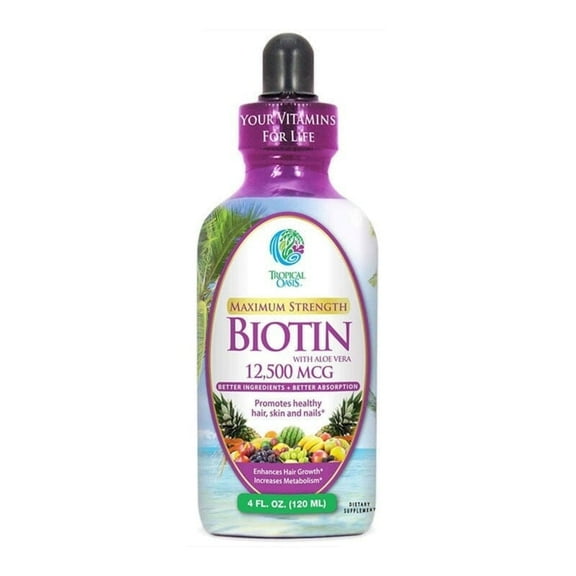 Tropical Oasis - Maximum Strength Biotin with Aloe Vera | Liquid Vitamin Supplement - Promotes Healthy Hair, Skin, & Nails - Increases Metabolism | Tropical Fruit, 4 fl oz, 30 Servings