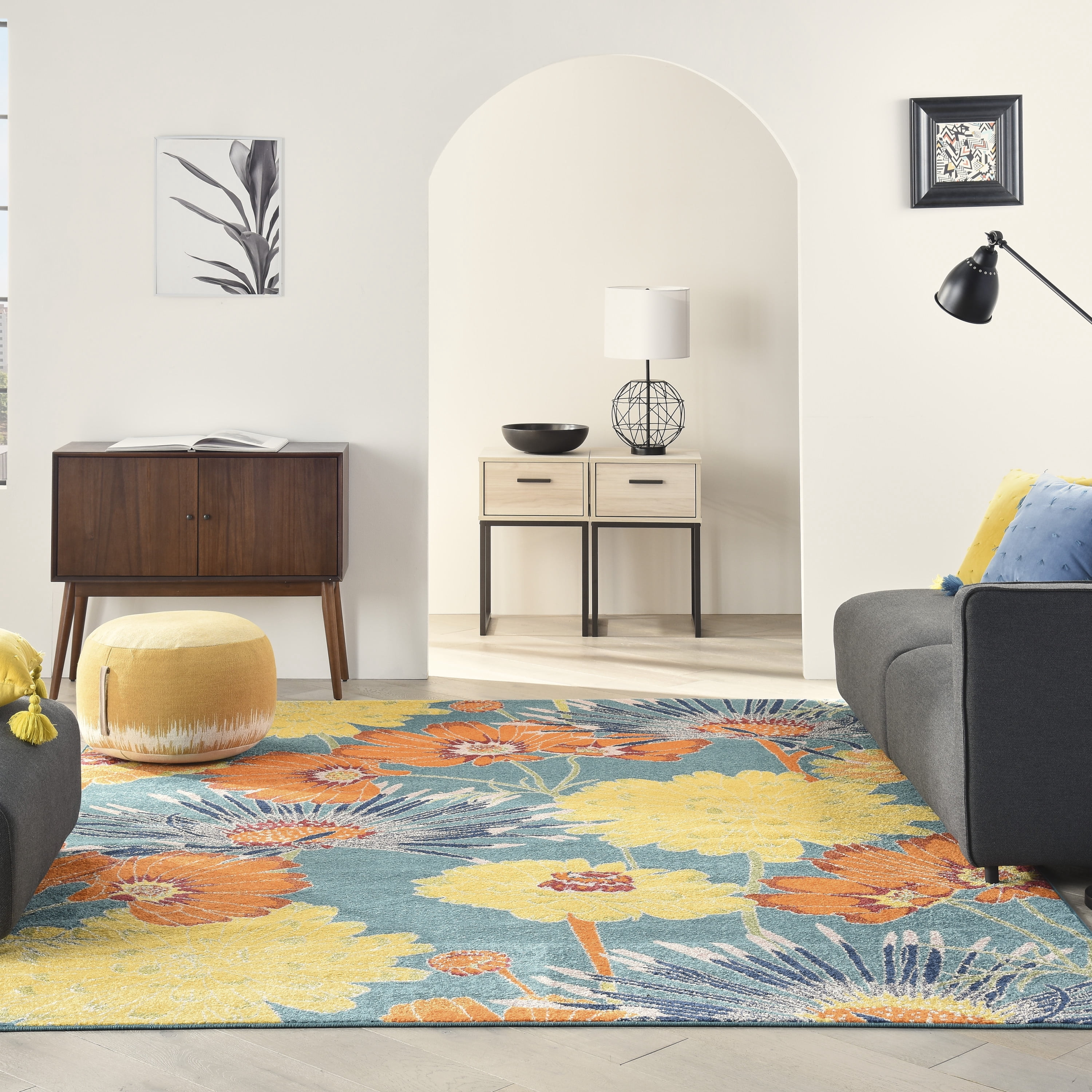 Nourison Allur Modern Floral Turquoise Multicolor 7'10" x 9'10" Area Rug, (8' x 10')