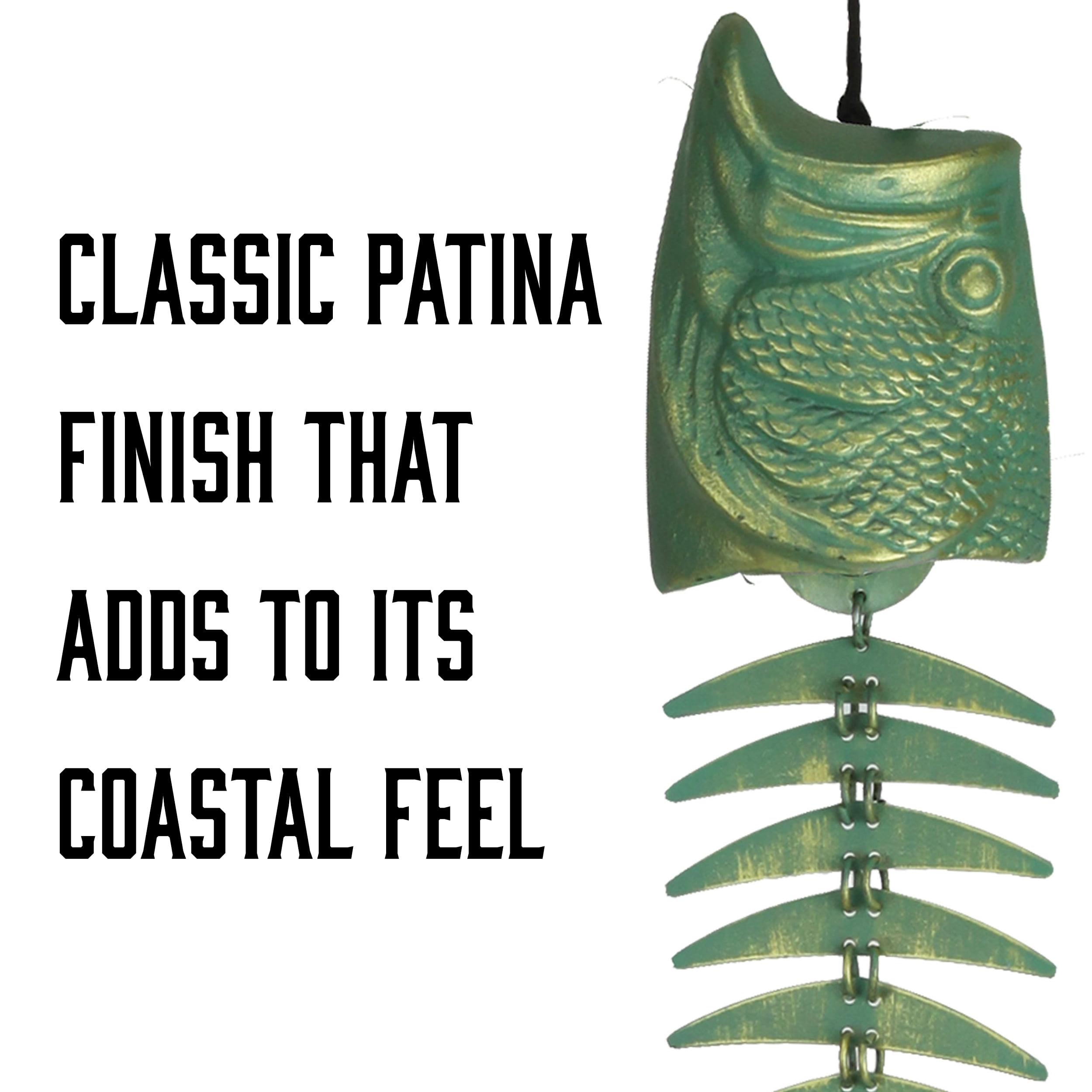 Rivers Edge Products Rivers Edge Products 14" Brass Wind Chime for Outside - Weather-Resistant Soothing Metal Wind Bell - Rustic Fish Skeleton Outdoor Decor for Patio, Garden, Porch, Cabin - Fish