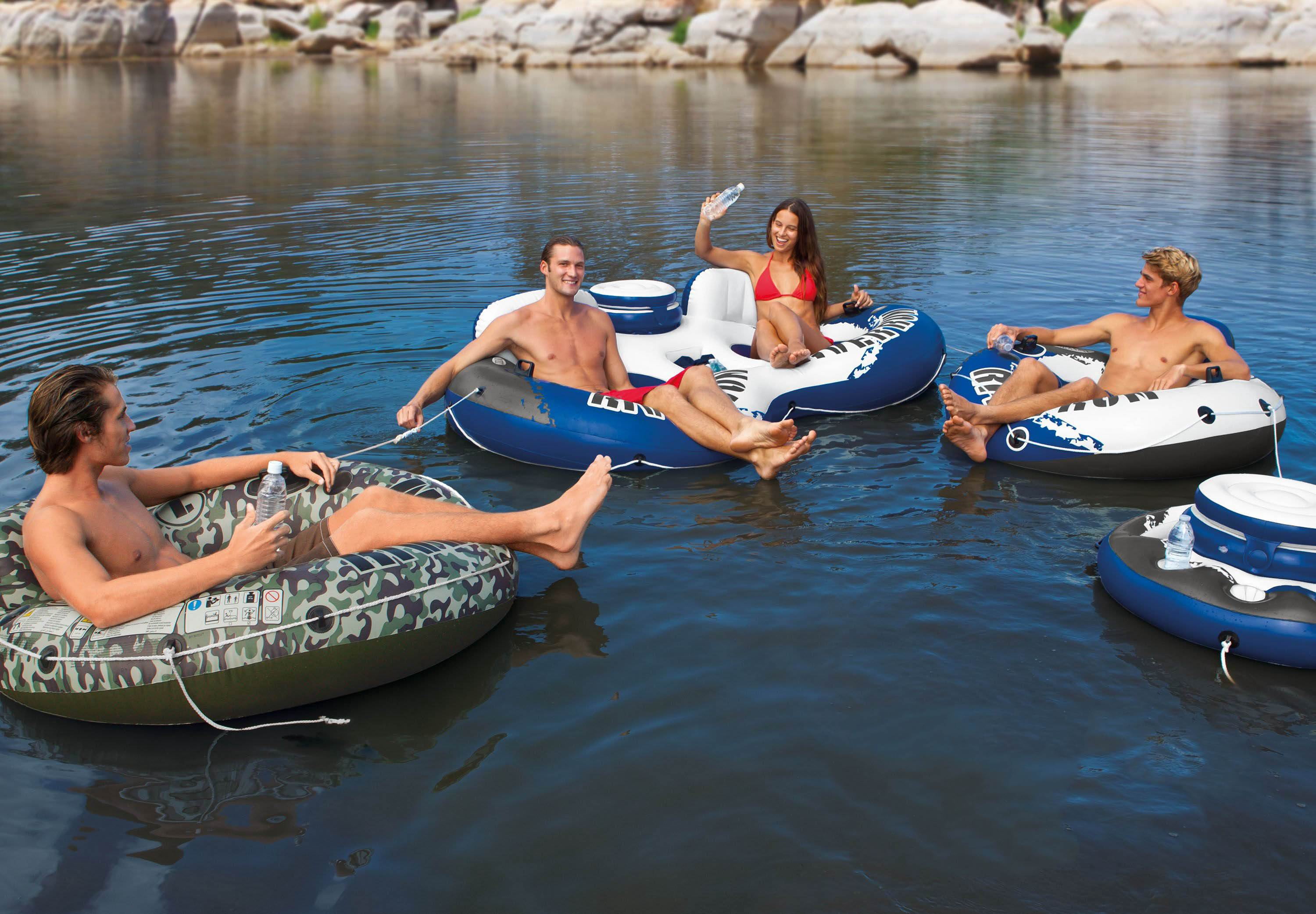 Intex River Run II Inflatable Pool Tube Float (1 Pack) & Floating Lake Raft (3 Pack)