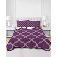 thumbnail image 2 of Quilt King Size Bedding Set, Dark Purple Moroccan Reversible Summer Quilt 3 Pieces, Country Abstract Quatrefoil Lattice Lightweight Bedspreads Coverlets with 2 Pillow Shams for All Seasons, 2 of 5