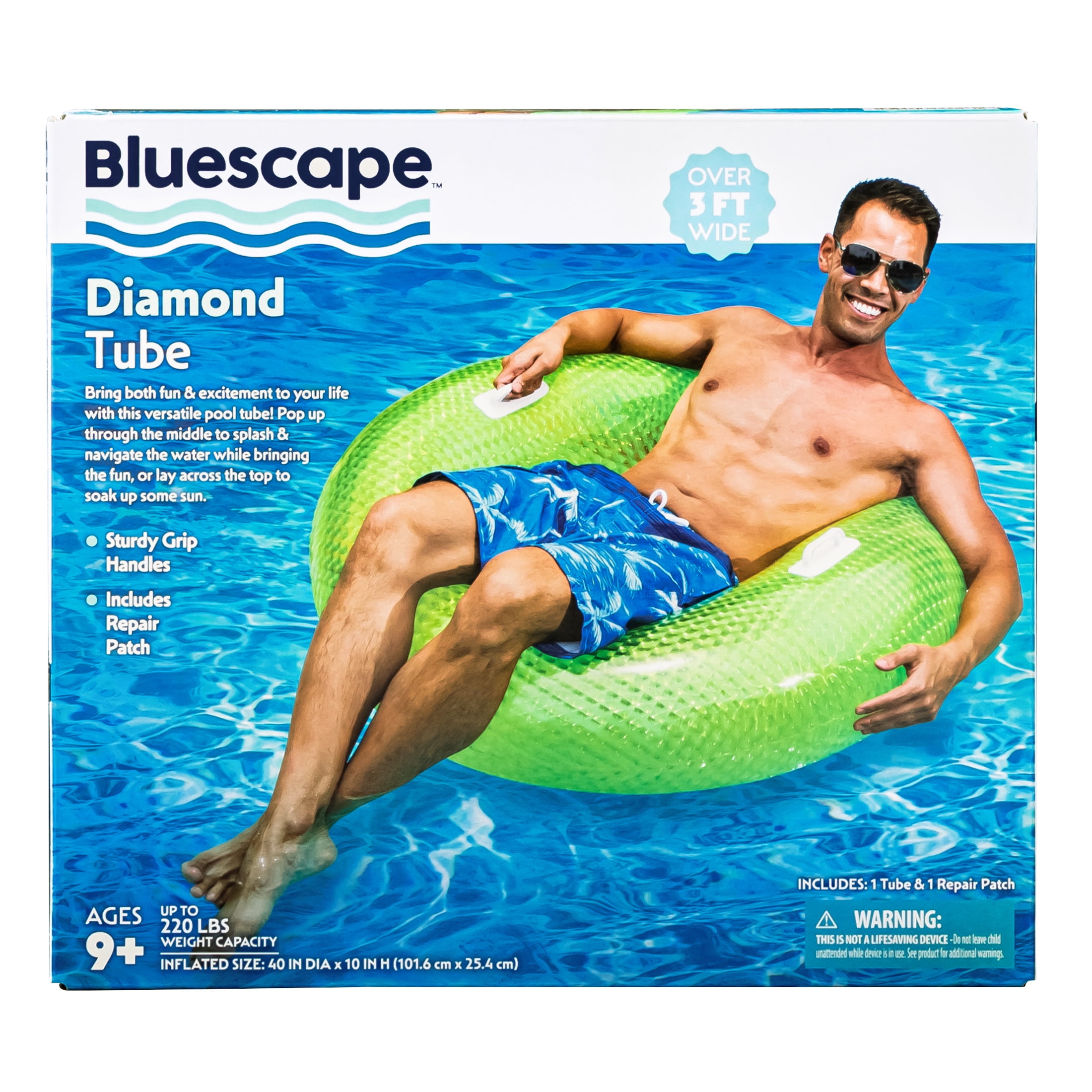 Bluescape Green Diamond Sparkles Inflatable Tube Pool Float, Age 9+, Unisex
