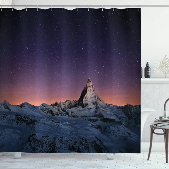 Ambesonne Night Shower Curtain, Matterhorn Peak Europe, 69"Wx70"L, Purple Coral Beige