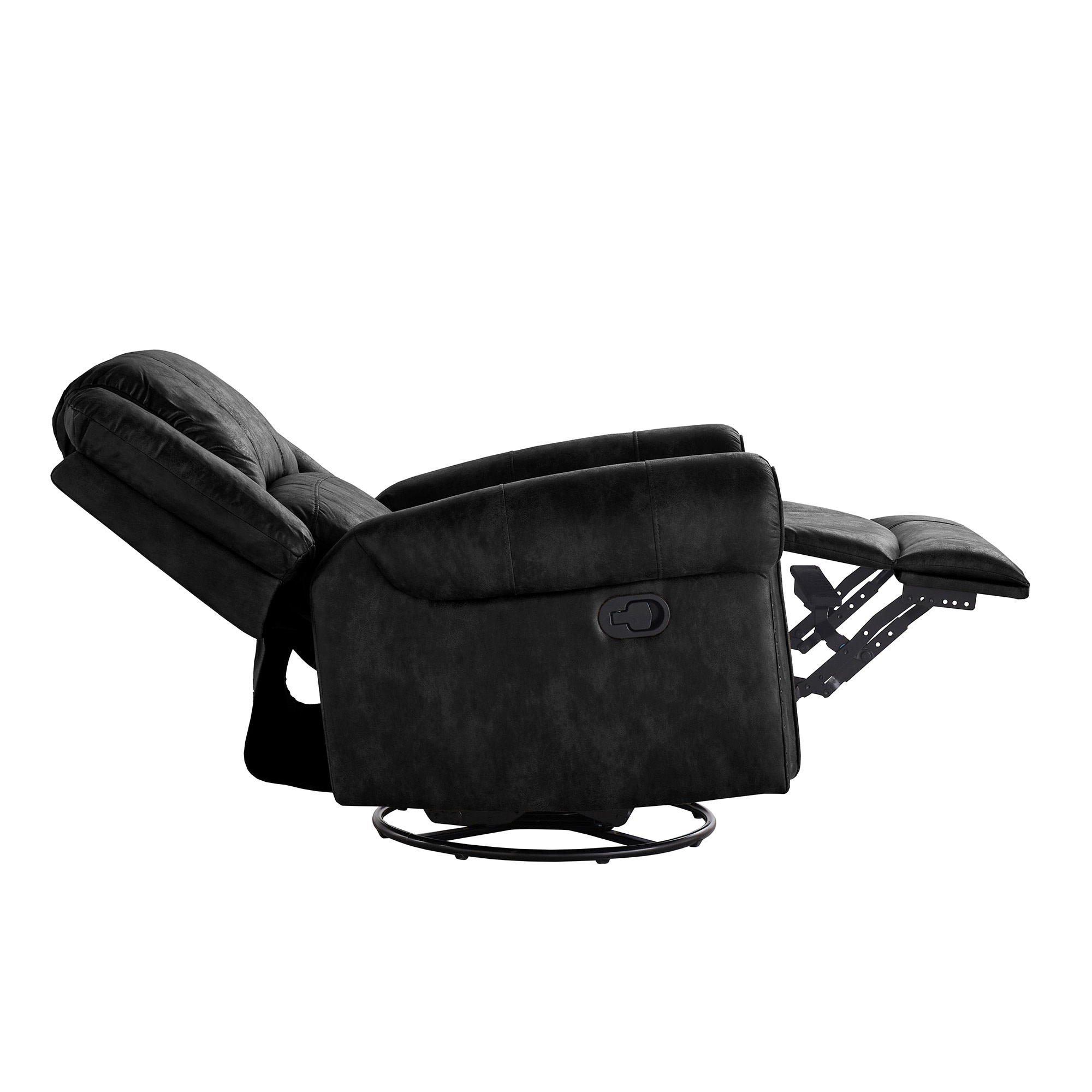 Weston Home Tippecanoe Polished Microfiber Nailhead Swivel Glider Recliner, Black