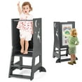 thumbnail image 1 of Costway Toddler Kitchen Stool Helper Baby Standing Tower with Chalkboard & Whiteboard Grey, 1 of 10